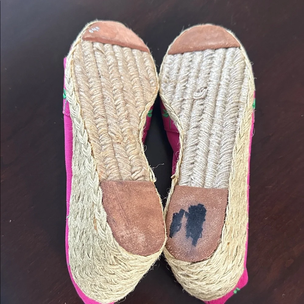 Lauren Ralph Lauren Cecelia Pink Embroidered Canvas Wedge Espadrille Size 10